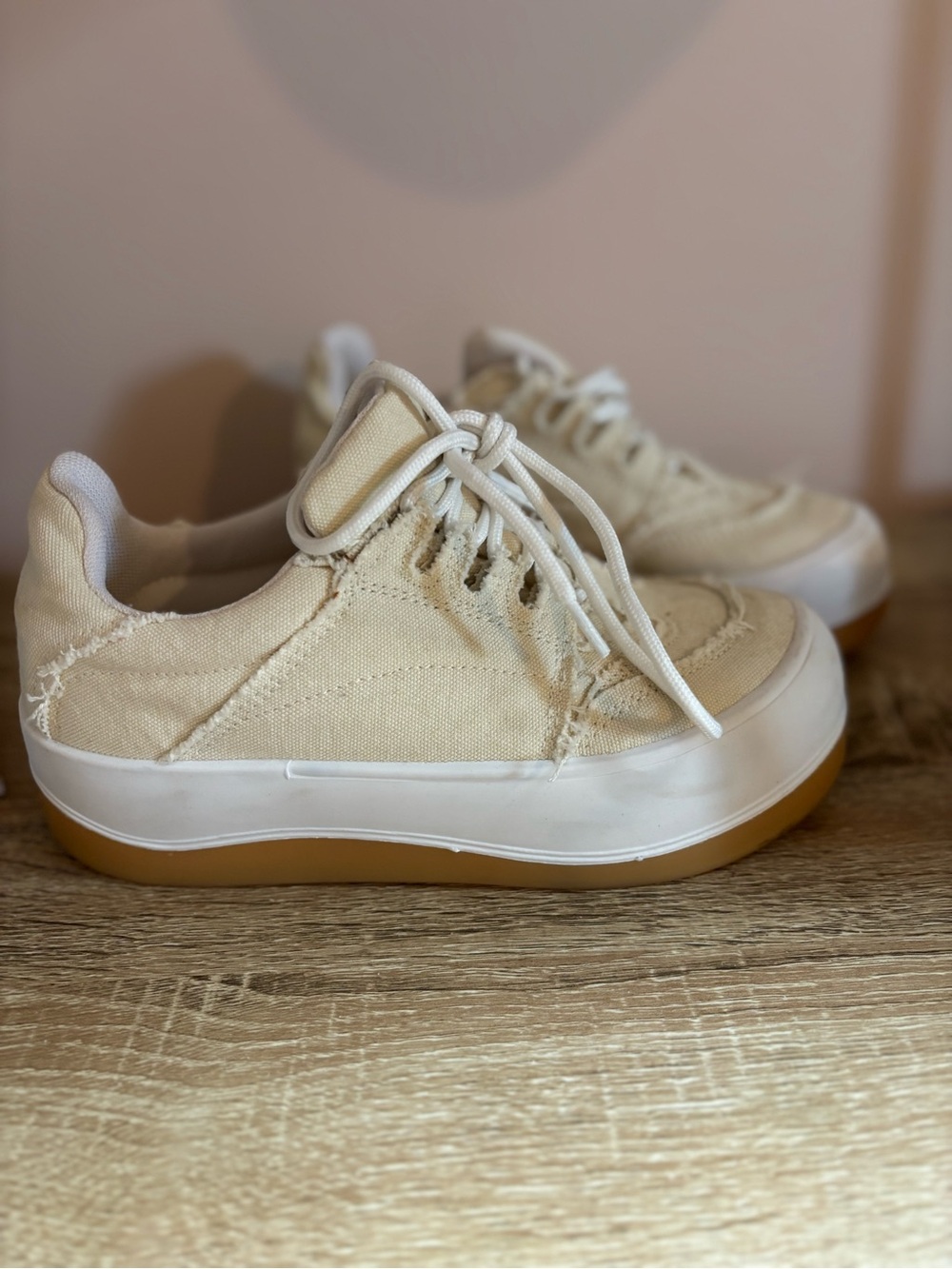 Urban Outfitters Cream Canvas Low-Top Sneakers with Gum Outsole